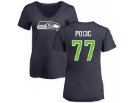 Nike Ethan Pocic Navy Blue Name & Number Logo Women's - NFL Seattle Seahawks #77 T-Shirt