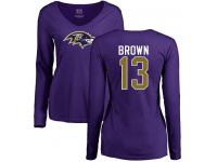 Nike John Brown Purple Name & Number Logo Women's - NFL Baltimore Ravens #13 Long Sleeve T-Shirt