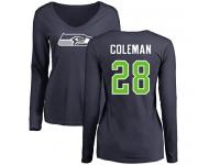 Nike Justin Coleman Navy Blue Name & Number Logo Women's - NFL Seattle Seahawks #28 Long Sleeve T-Shirt