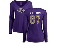 Nike Maxx Williams Purple Name & Number Logo Women's - NFL Baltimore Ravens #87 Long Sleeve T-Shirt