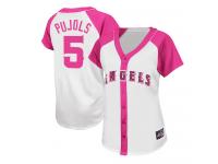 White-Pink Albert Pujols Women #5 Majestic MLB Los Angeles Angels Of Anaheim Splash Fashion Jersey