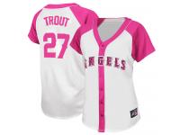 White-Pink Mike Trout Women #27 Majestic MLB Los Angeles Angels Of Anaheim Splash Fashion Jersey