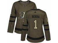 Women Adidas Anaheim Ducks #1 Reto Berra Green Salute to Service NHL Jersey
