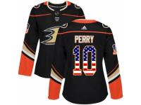 Women Adidas Anaheim Ducks #10 Corey Perry Black USA Flag Fashion NHL Jersey