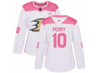 Women Adidas Anaheim Ducks #10 Corey Perry White/Pink Fashion NHL Jersey