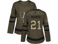 Women Adidas Anaheim Ducks #21 Chris Wagner Green Salute to Service NHL Jersey
