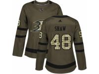 Women Adidas Anaheim Ducks #48 Logan Shaw Green Salute to Service NHL Jersey