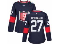 Women Adidas Team USA #27 Ryan McDonagh Authentic Navy Blue Away 2016 World Cup Hockey Jersey