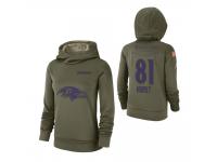 Women Baltimore Ravens #81 Hayden Hurst 2018 Salute to Service Olive Team Logo Pullover Hoodie
