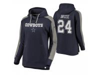 Women Dallas Cowboys #24 Chidobe Awuzie Navy-Heathered Gray Iconic Color Block Pullover Hoodie