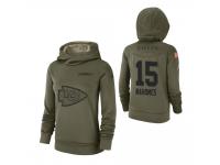 Women Kansas City Chiefs #15 Patrick Mahomes II 2018 Salute to Service Olive Team Logo Pullover Hoodie