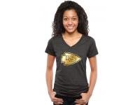 Women Kansas City Chiefs Pro Line Black Gold Collection V-Neck Tri-Blend T-Shirt