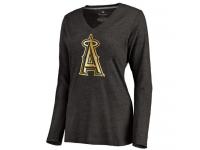 Women Los Angeles Angels of Anaheim Gold Collection Long Sleeve V-Neck Tri-Blend T-Shirt Black