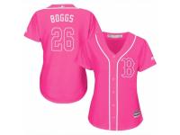 Women Majestic Boston Red Sox #26 Wade Boggs Pink Fashion MLB Jersey