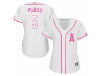 Women Majestic Los Angeles Angels of Anaheim #5 Albert Pujols White Fashion MLB Jersey