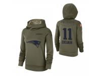 Women New England Patriots #11 Julian Edelman 2018 Salute to Service Olive Team Logo Pullover Hoodie