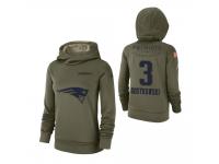 Women New England Patriots #3 Stephen Gostkowski 2018 Salute to Service Olive Team Logo Pullover Hoodie