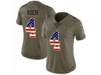 Women Nike Baltimore Ravens #4 Sam Koch Limited Olive/USA Flag Salute to Service NFL Jersey