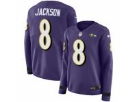 Women Nike Baltimore Ravens #8 Lamar Jackson Limited Purple Therma Long Sleeve NFL Jersey