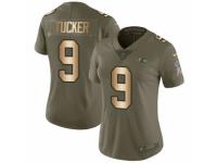 Women Nike Baltimore Ravens #9 Justin Tucker Limited Olive/Gold Salute to Service NFL Jersey