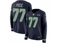 Women Nike Seattle Seahawks #77 Ethan Pocic Limited Navy Blue Therma Long Sleeve NFL Jersey