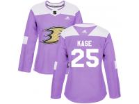 Women's Adidas Anaheim Ducks #25 Ondrej Kase Authentic Purple Fights Cancer Practice NHL Jersey