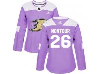 Women's Adidas Anaheim Ducks #26 Brandon Montour Authentic Purple Fights Cancer Practice NHL Jersey