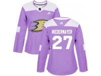 Women's Adidas Anaheim Ducks #27 Scott Niedermayer Authentic Purple Fights Cancer Practice NHL Jersey