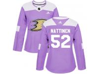 Women's Adidas Anaheim Ducks #52 Julius Nattinen Authentic Purple Fights Cancer Practice NHL Jersey