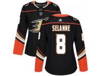 Women's Adidas Anaheim Ducks #8 Teemu Selanne Authentic Black Home NHL Jersey