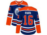 Women's Adidas Edmonton Oilers #16 Jujhar Khaira Royal Blue Alternate Authentic NHL Jersey