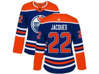 Women's Adidas Edmonton Oilers #22 Jean-Francois Jacques Royal Blue Alternate Authentic NHL Jersey