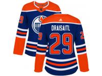 Women's Adidas Edmonton Oilers #29 Leon Draisaitl Royal Blue Alternate Authentic NHL Jersey