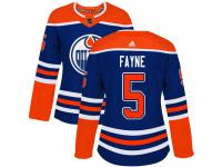 Women's Adidas Edmonton Oilers #5 Mark Fayne Royal Blue Alternate Authentic NHL Jersey