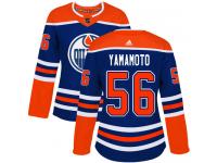 Women's Adidas Edmonton Oilers #56 Kailer Yamamoto Royal Blue Alternate Authentic NHL Jersey