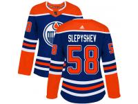 Women's Adidas Edmonton Oilers #58 Anton Slepyshev Royal Blue Alternate Authentic NHL Jersey