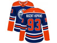 Women's Adidas Edmonton Oilers #93 Ryan Nugent-Hopkins Royal Blue Alternate Authentic NHL Jersey