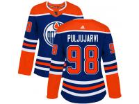 Women's Adidas Edmonton Oilers #98 Jesse Puljujarvi Royal Blue Alternate Authentic NHL Jersey