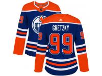 Women's Adidas Edmonton Oilers #99 Wayne Gretzky Royal Blue Alternate Authentic NHL Jersey