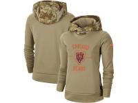 Women's Chicago Bears Nike Khaki 2019 Salute to Service Therma Pullover Hoodie