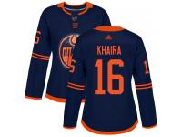 Women's Hockey Edmonton Oilers #16 Jujhar Khaira Alternate Jersey Navy Blue