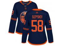 Women's Hockey Edmonton Oilers #58 Anton Slepyshev Alternate Jersey Navy Blue