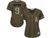 Women's Majestic Los Angeles Angels of Anaheim #9 Cameron Maybin Authentic Green Salute to Service MLB Jersey