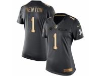 Women's Nike Carolina Panthers #1 Cam Newton Limited Black Gold Salute to Service NFL Jersey