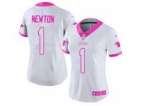 Women's Nike Carolina Panthers #1 Cam Newton Limited White Pink Rush Fashion NFL Jersey