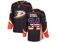 Youth Adidas Anaheim Ducks #34 Sam Steel Black USA Flag Fashion NHL Jersey