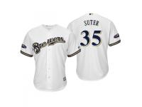 Youth Brewers 2018 Postseason Home White Brent Suter Cool Base Jersey