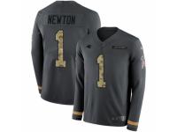 Youth Nike Carolina Panthers #1 Cam Newton Limited Black Salute to Service Therma Long Sleeve NFL Jersey