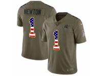 Youth Nike Carolina Panthers #1 Cam Newton Limited Olive/USA Flag 2017 Salute to Service NFL Jersey