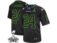 Youth Nike Seattle Seahawks #24 Marshawn Lynch Game Lights Out Black Super Bowl XLIX NFL Jersey